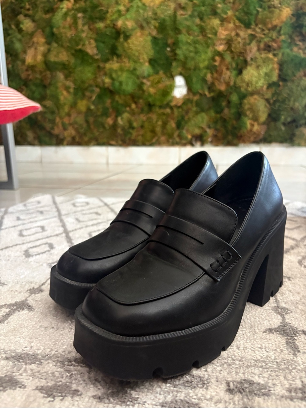 TFNC Black Chunky Platform Loafer Heels
